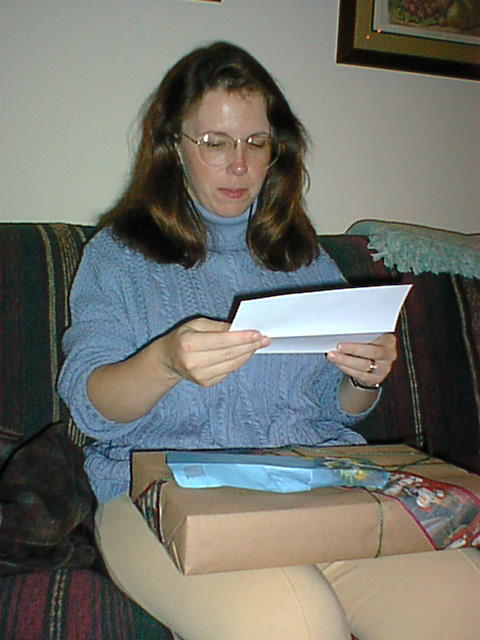 Karen reading Faith's Card.jpg